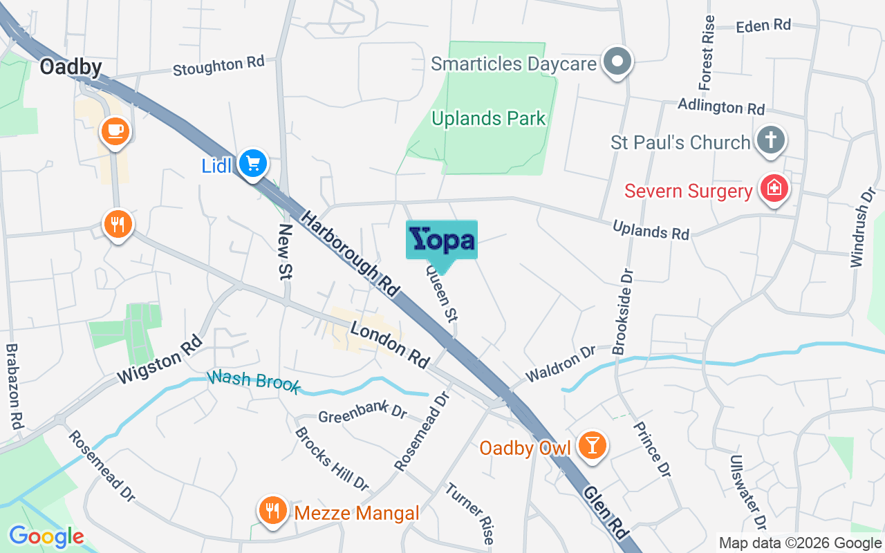 Map showing the location of LE2 4NJ