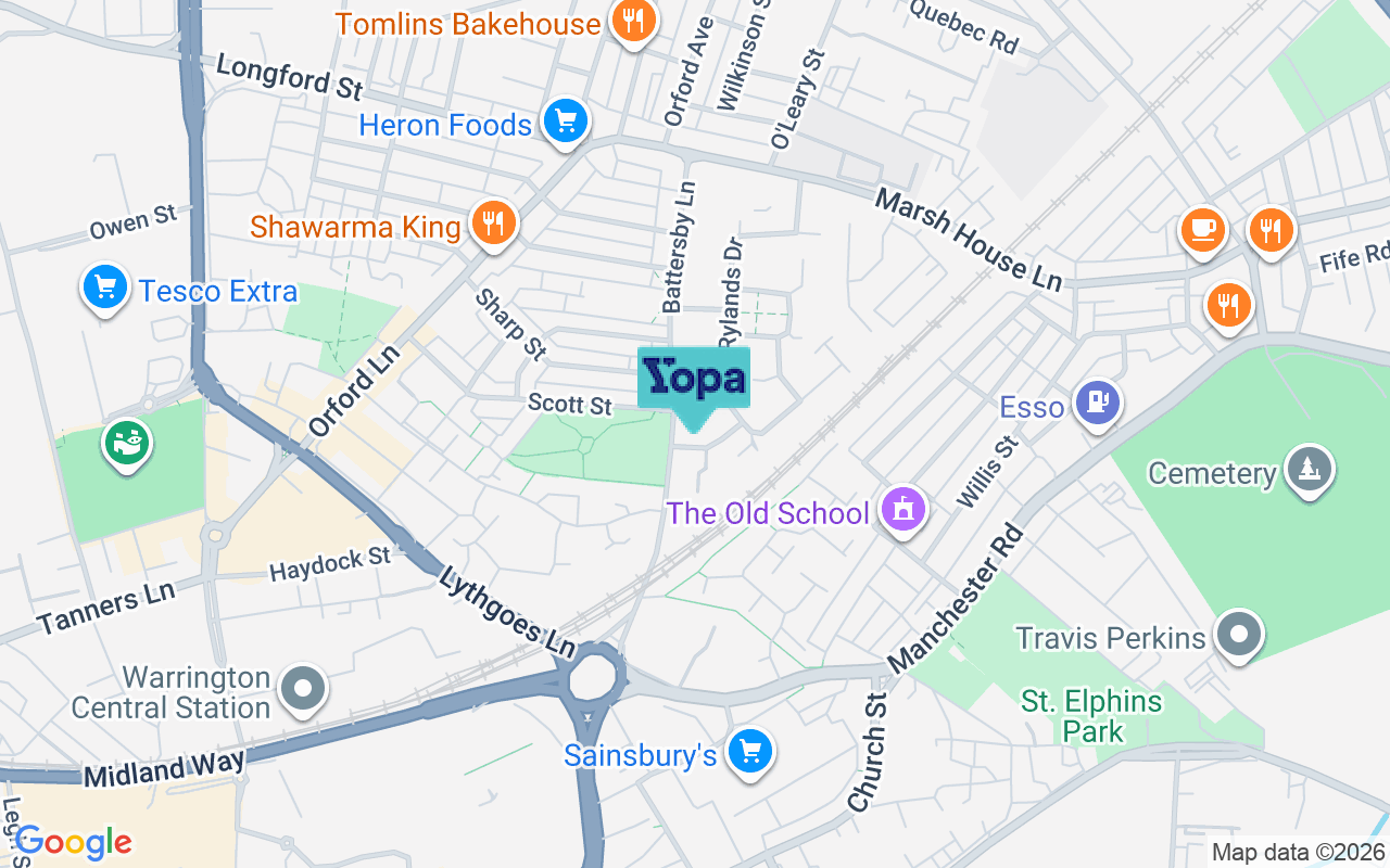 Map showing the location of WA2 7DU
