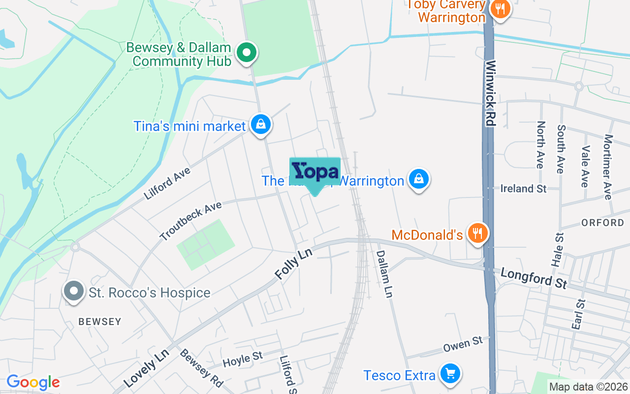 Map showing the location of WA5 0BX