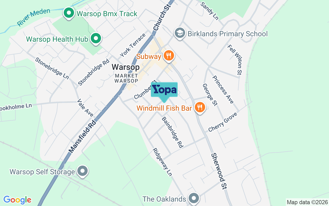 Map showing the location of NG20 0NG