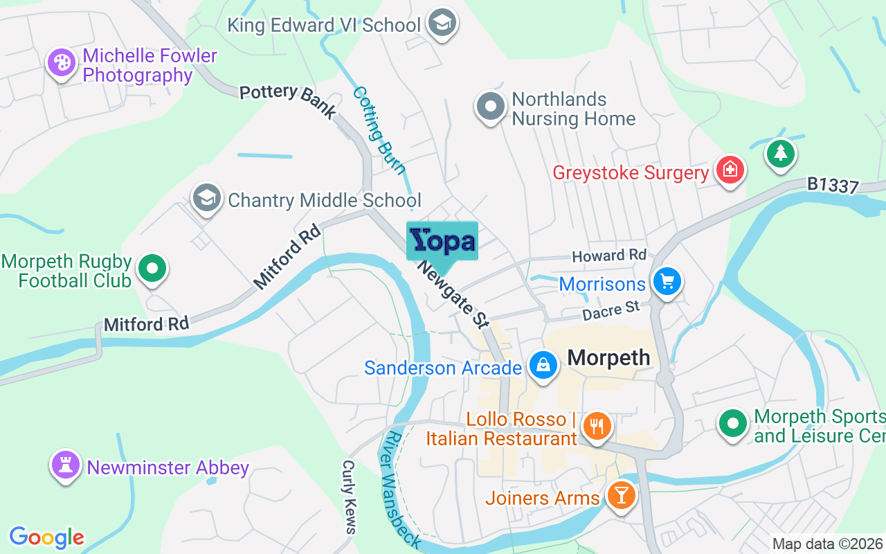 Map showing the location of NE61 1BU