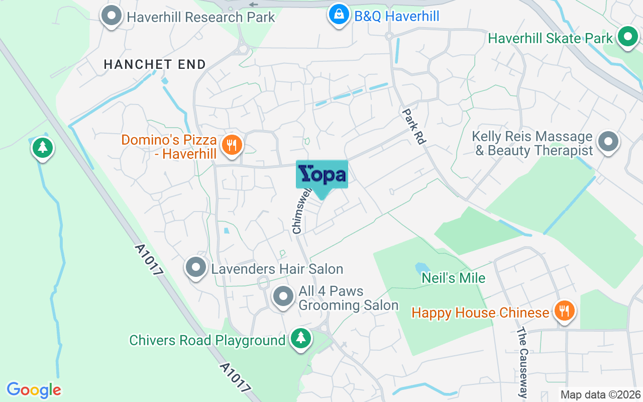 Map showing the location of CB9 7YG