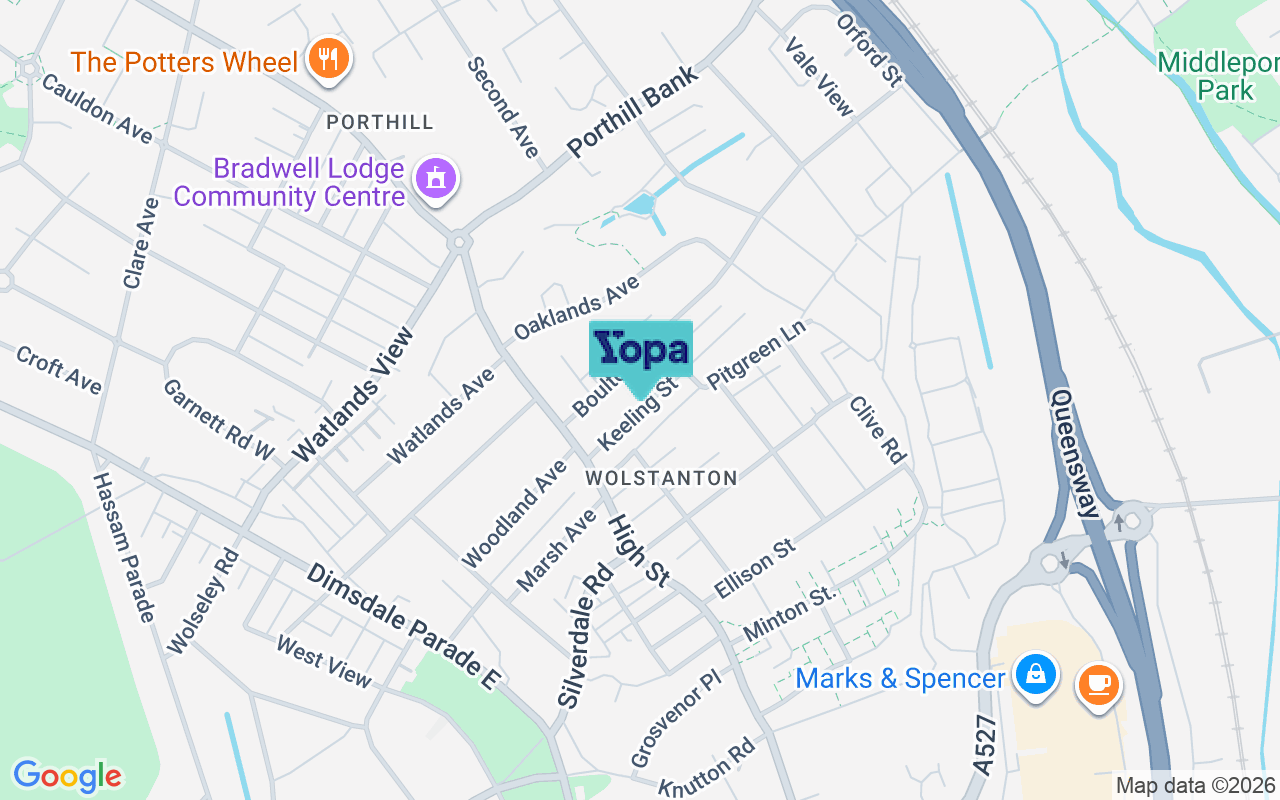 Map showing the location of ST5 0DL