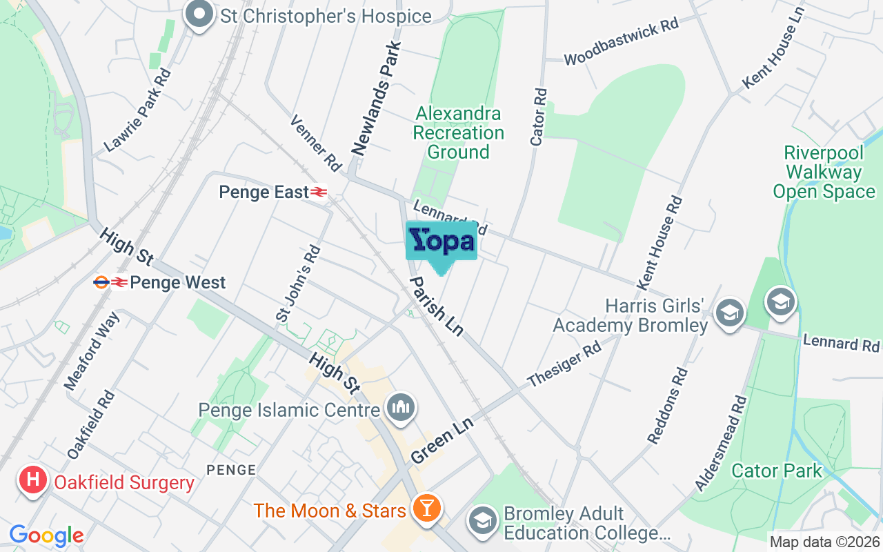 Map showing the location of SE20 7JW