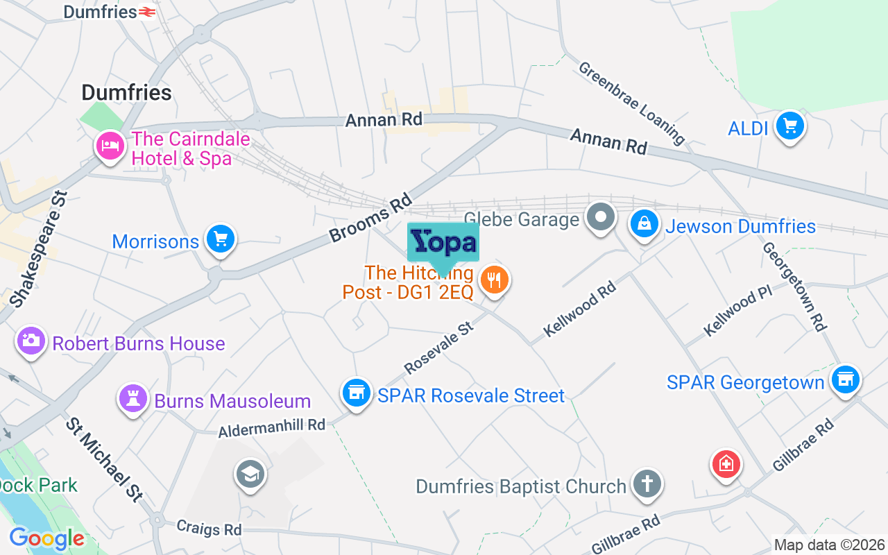 Map showing the location of DG1 2EQ