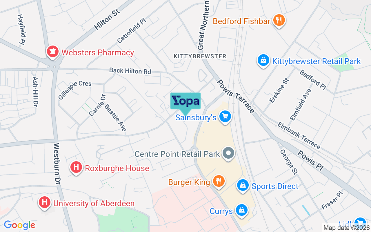 Map showing the location of AB25 3GA