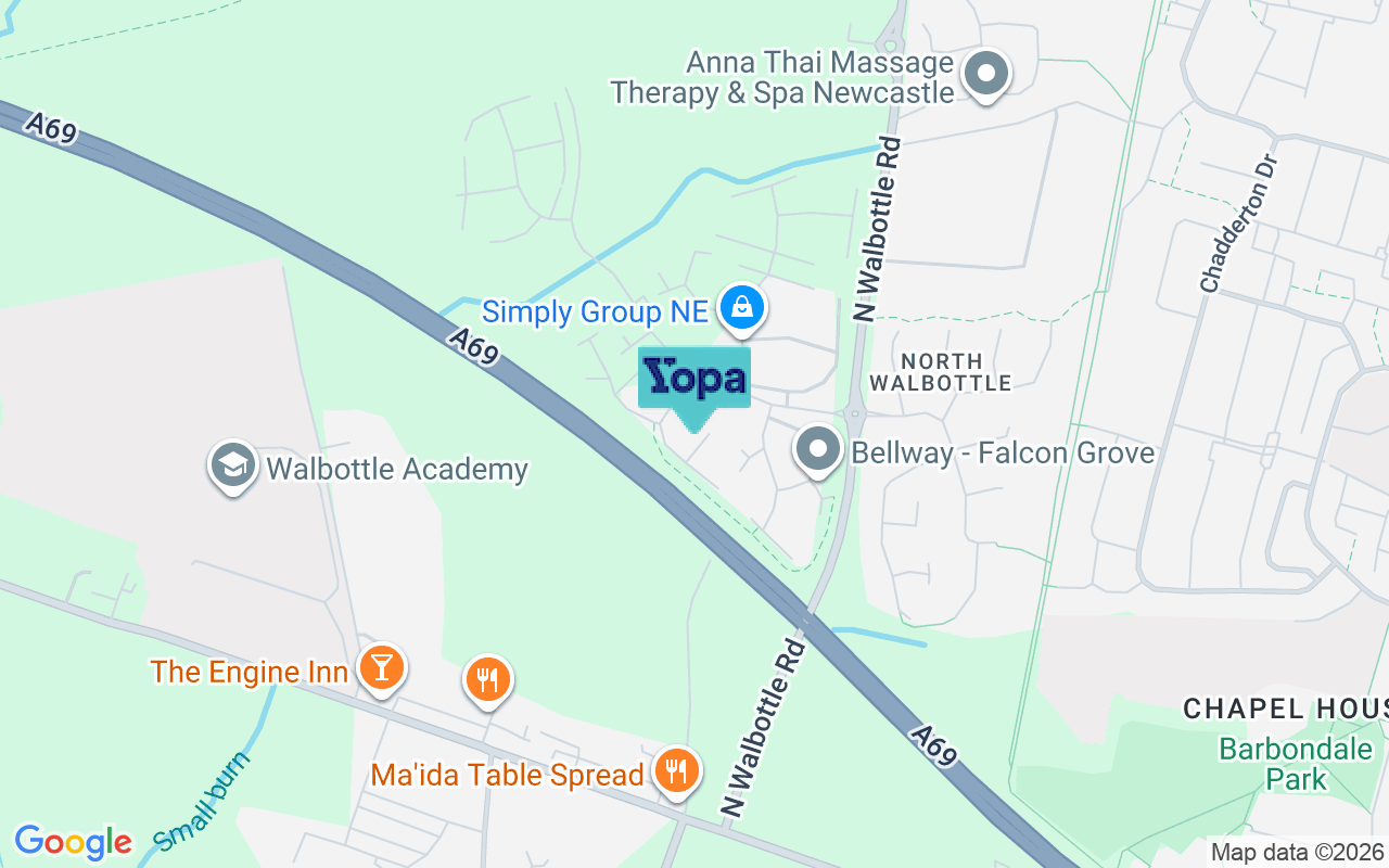 Map showing the location of NE15 9DN