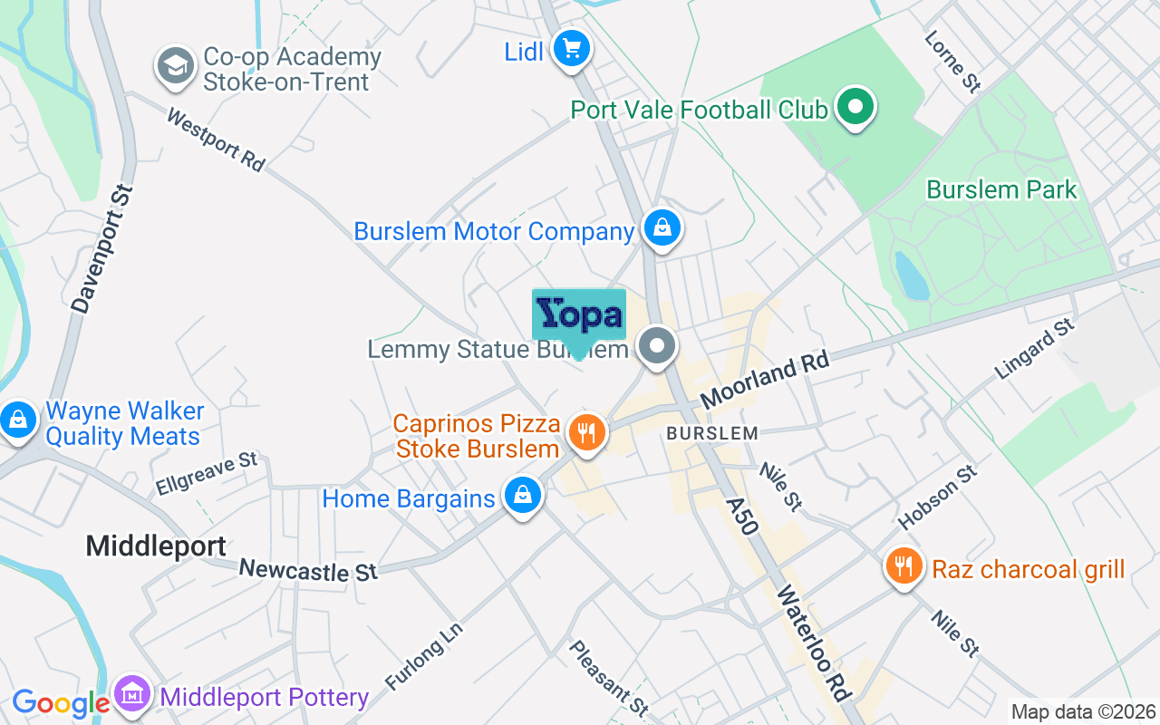 Map showing the location of ST6 4AA