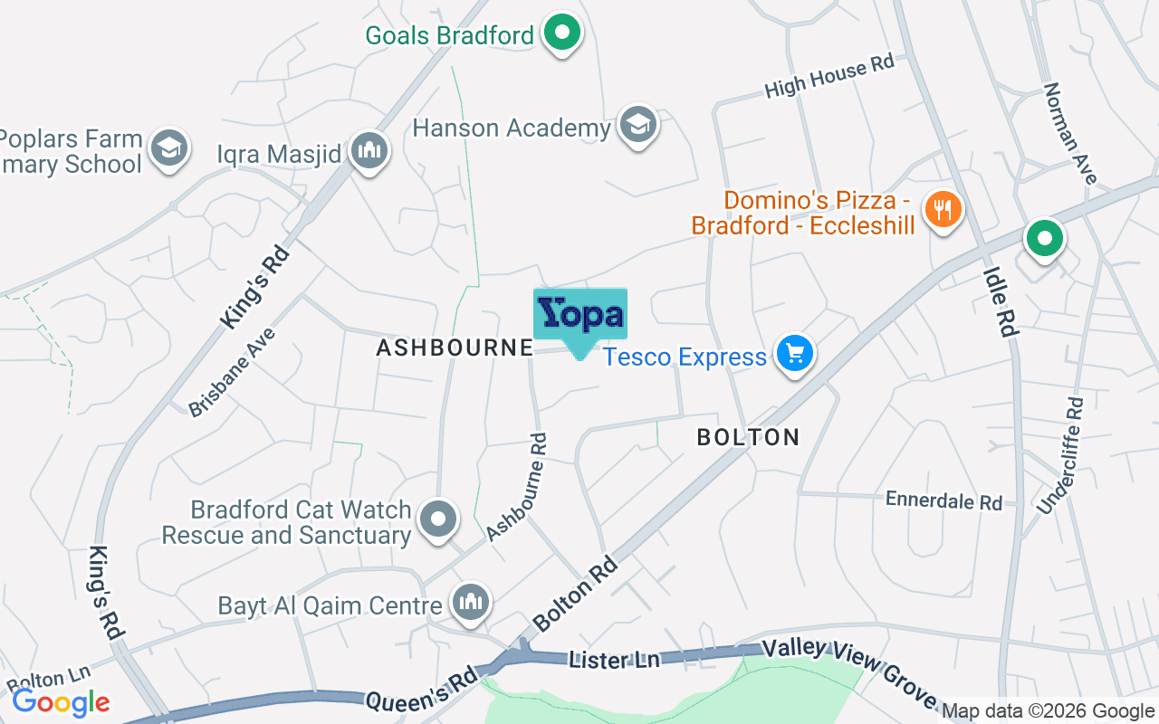 Map showing the location of BD2 4DU
