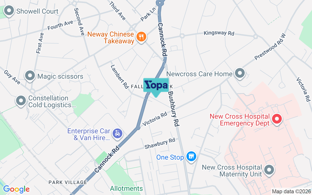 Map showing the location of WV10 0RG