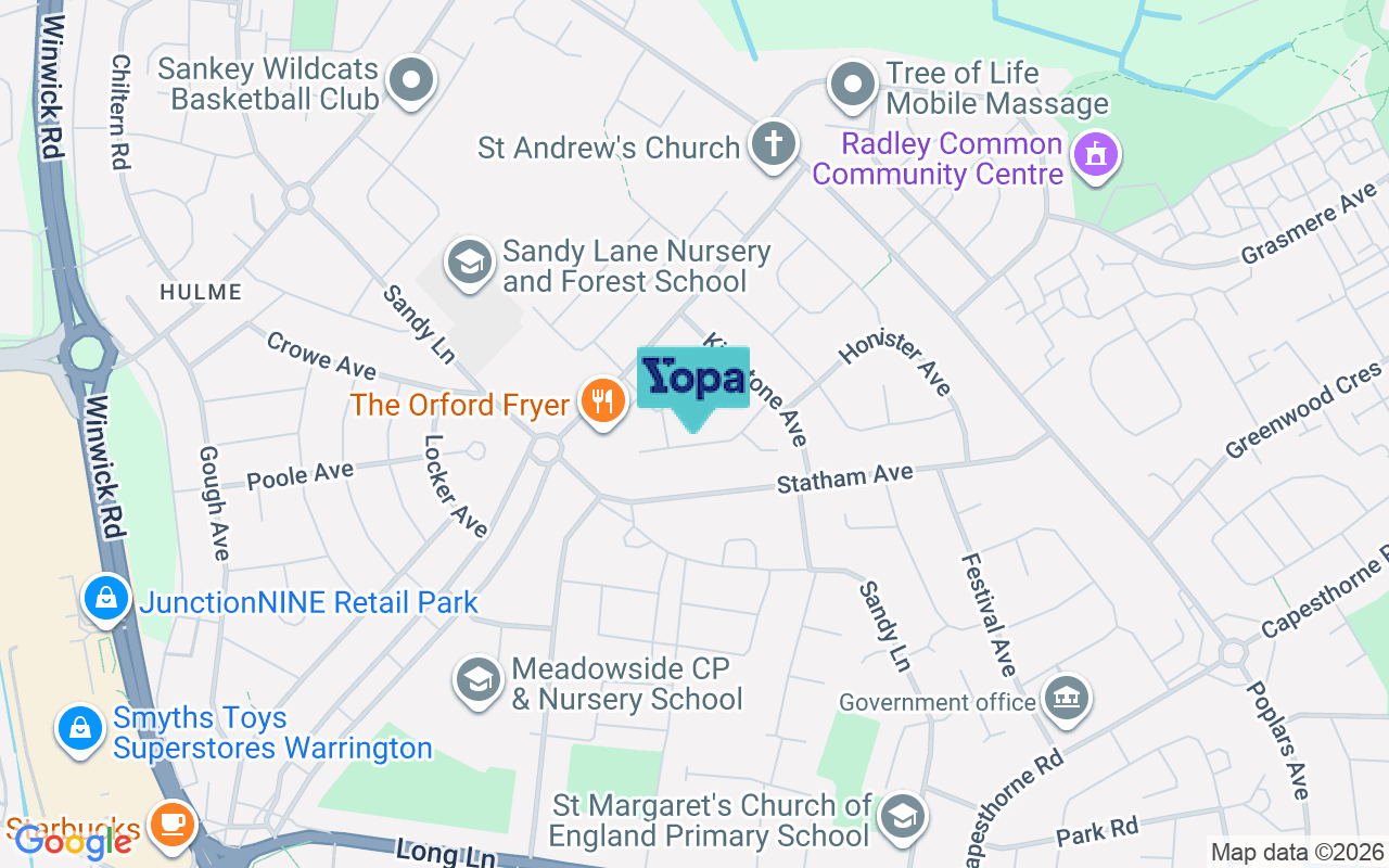 Map showing the location of WA2 9NP