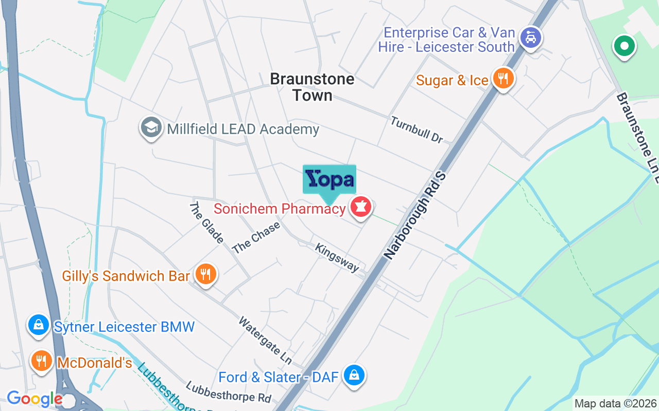 Map showing the location of LE3 2PR