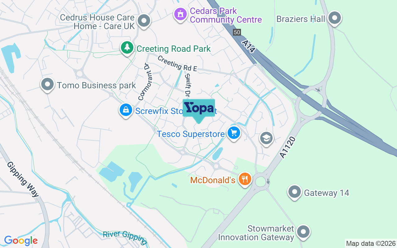 Map showing the location of IP14 5QT