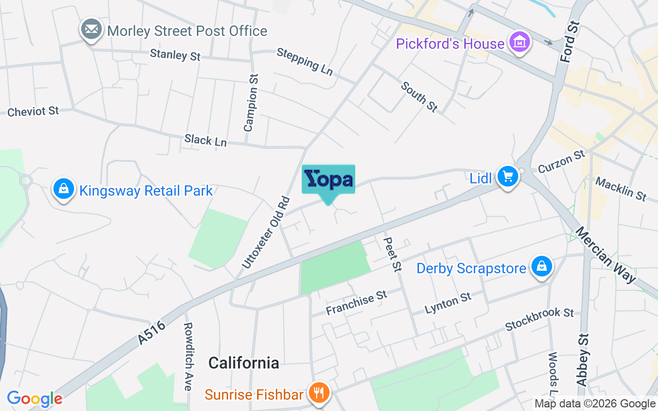 Map showing the location of DE1 1LT