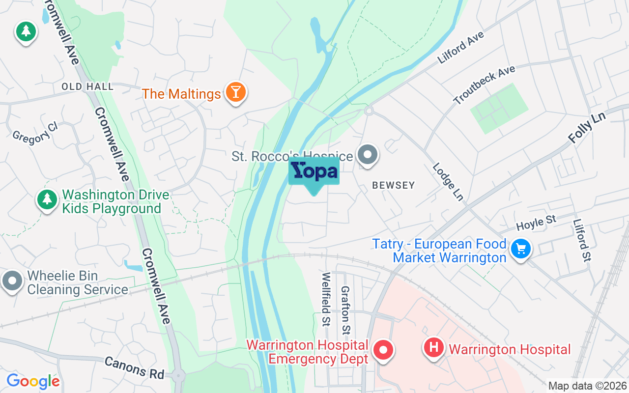Map showing the location of WA5 0GB