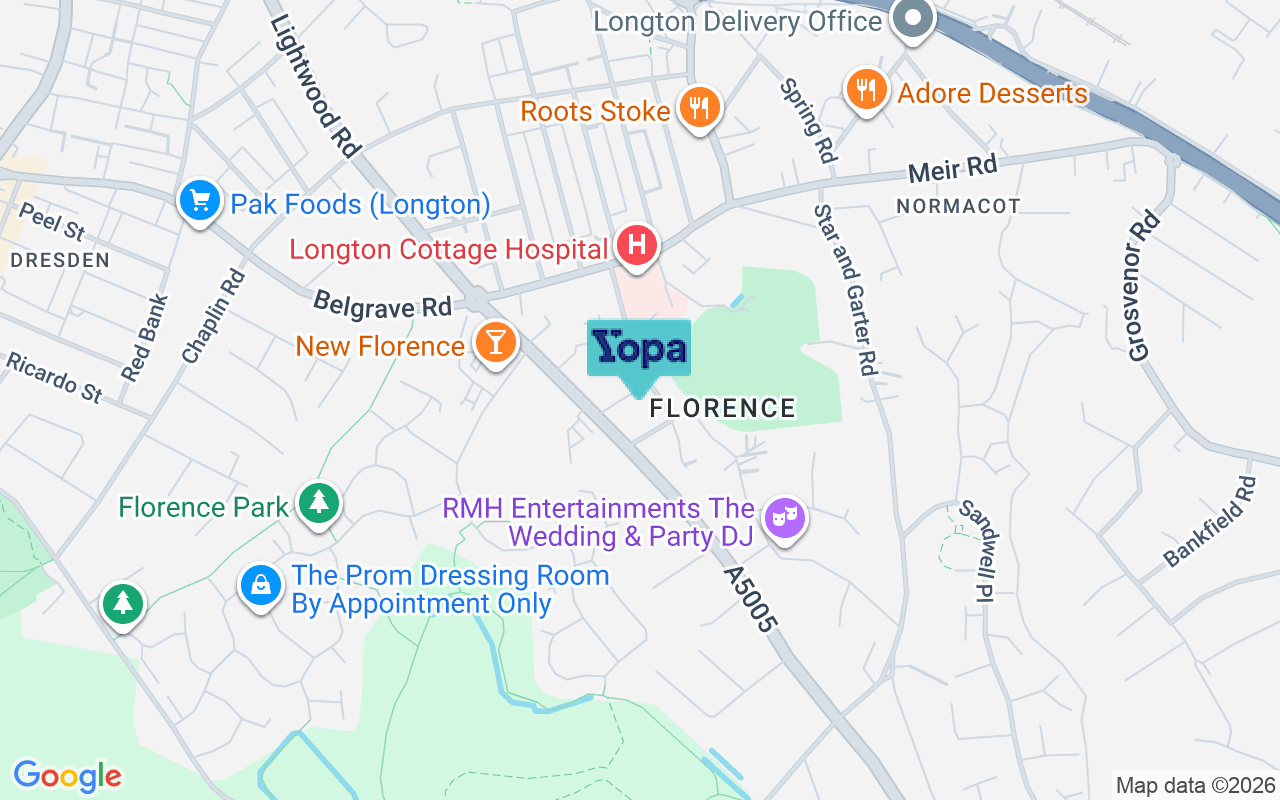 Map showing the location of ST3 4RX