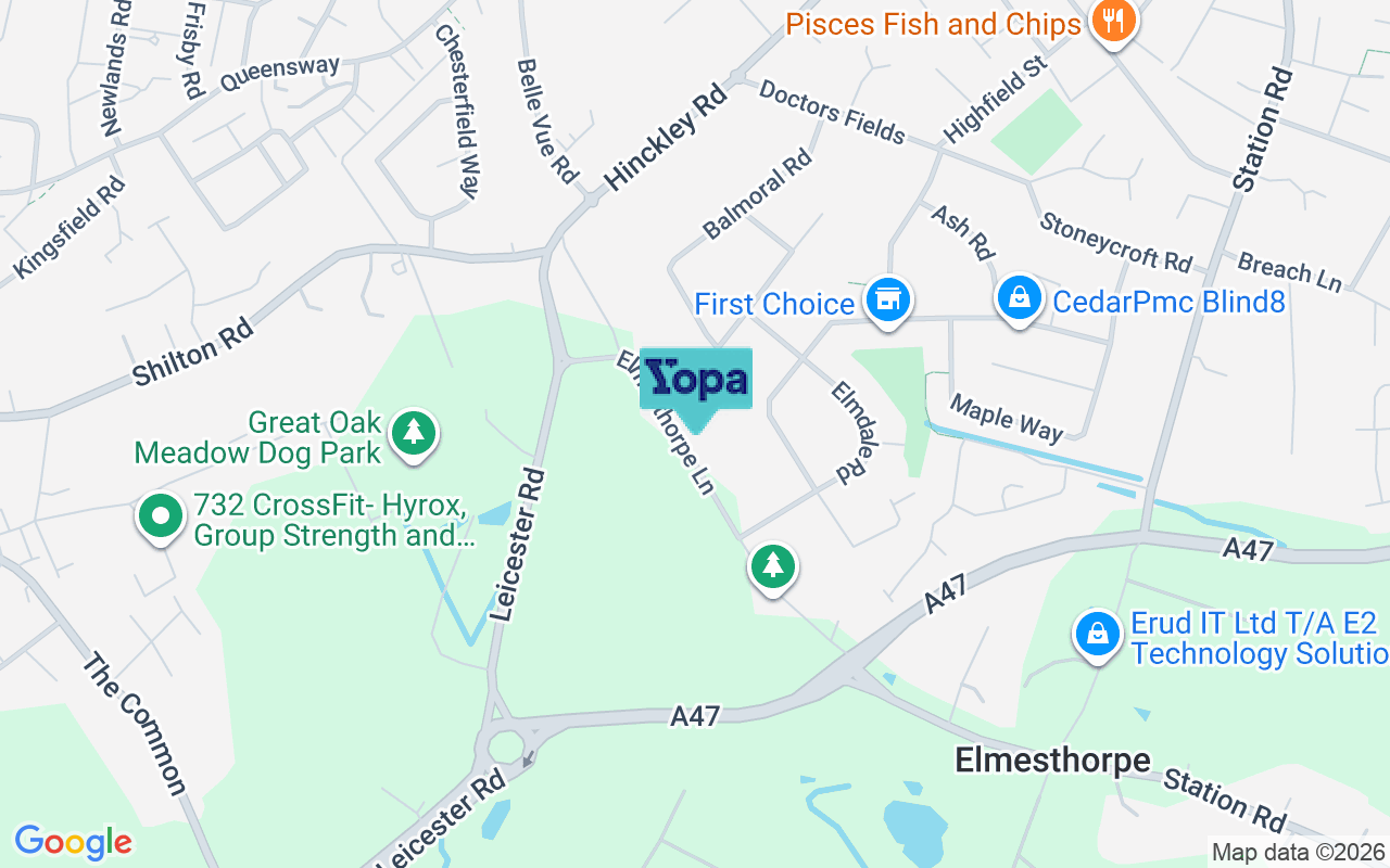 Map showing the location of LE9 7PT