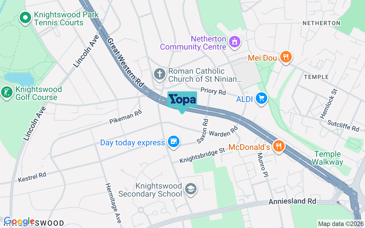 Map showing the location of G13 2YA