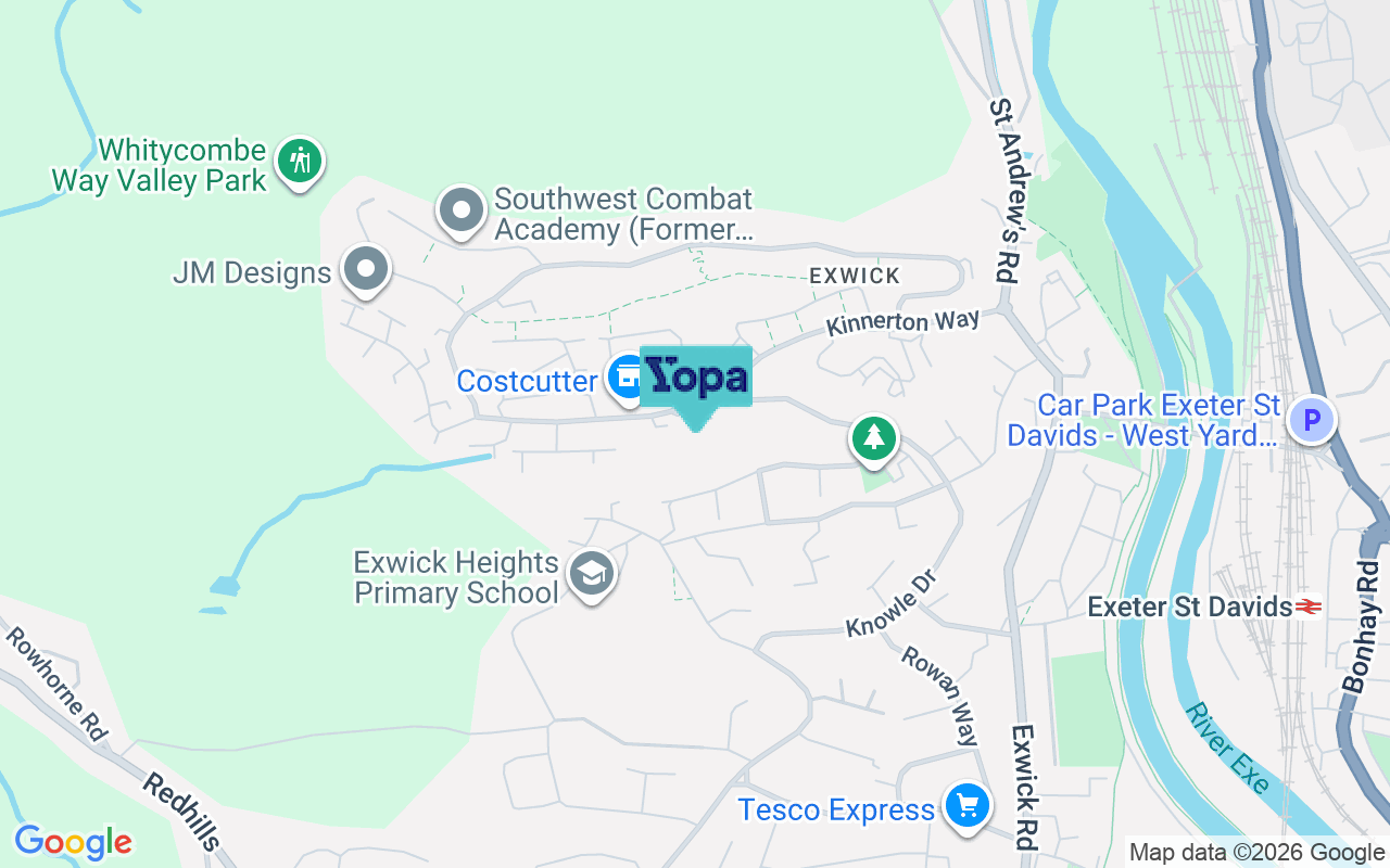 Map showing the location of EX4 2NA