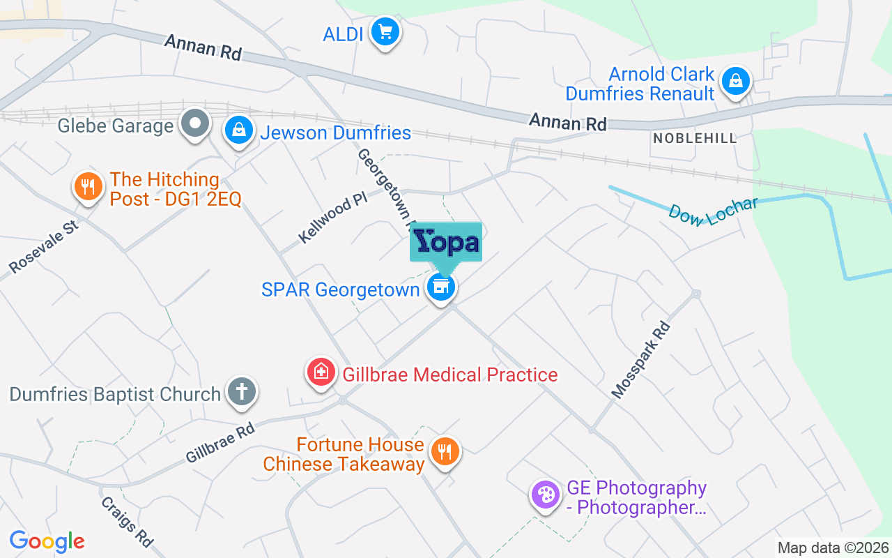 Map showing the location of DG1 4DD