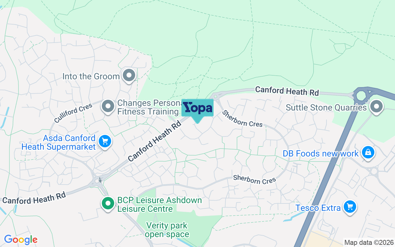 Map showing the location of BH17 8DB