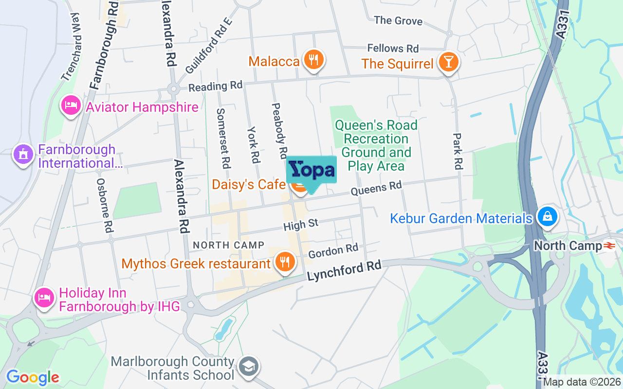 Map showing the location of GU14 6JR