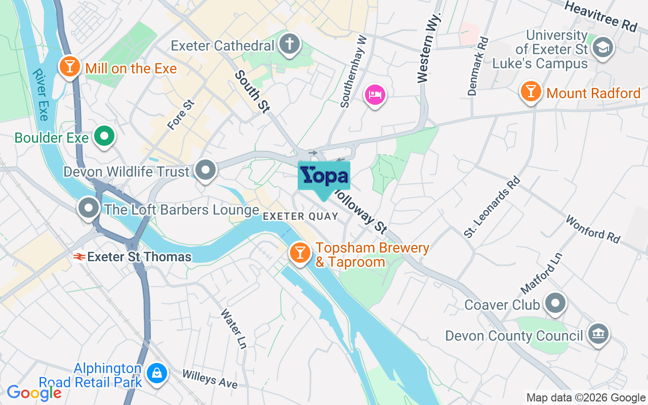 Map showing the location of EX2 4AY