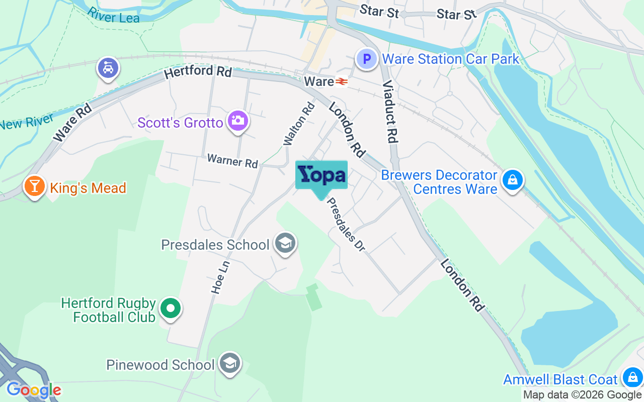 Map showing the location of SG12 9NS