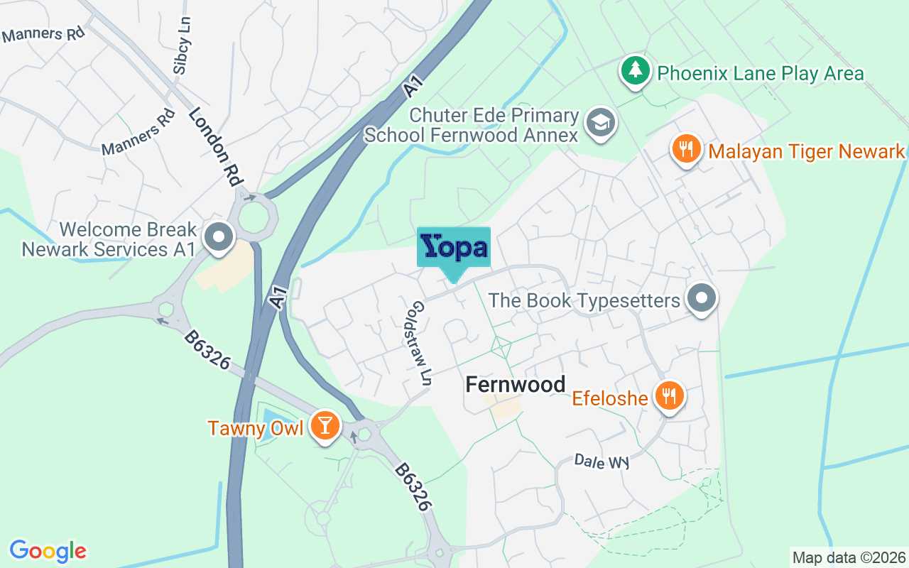 Map showing the location of NG24 3FD