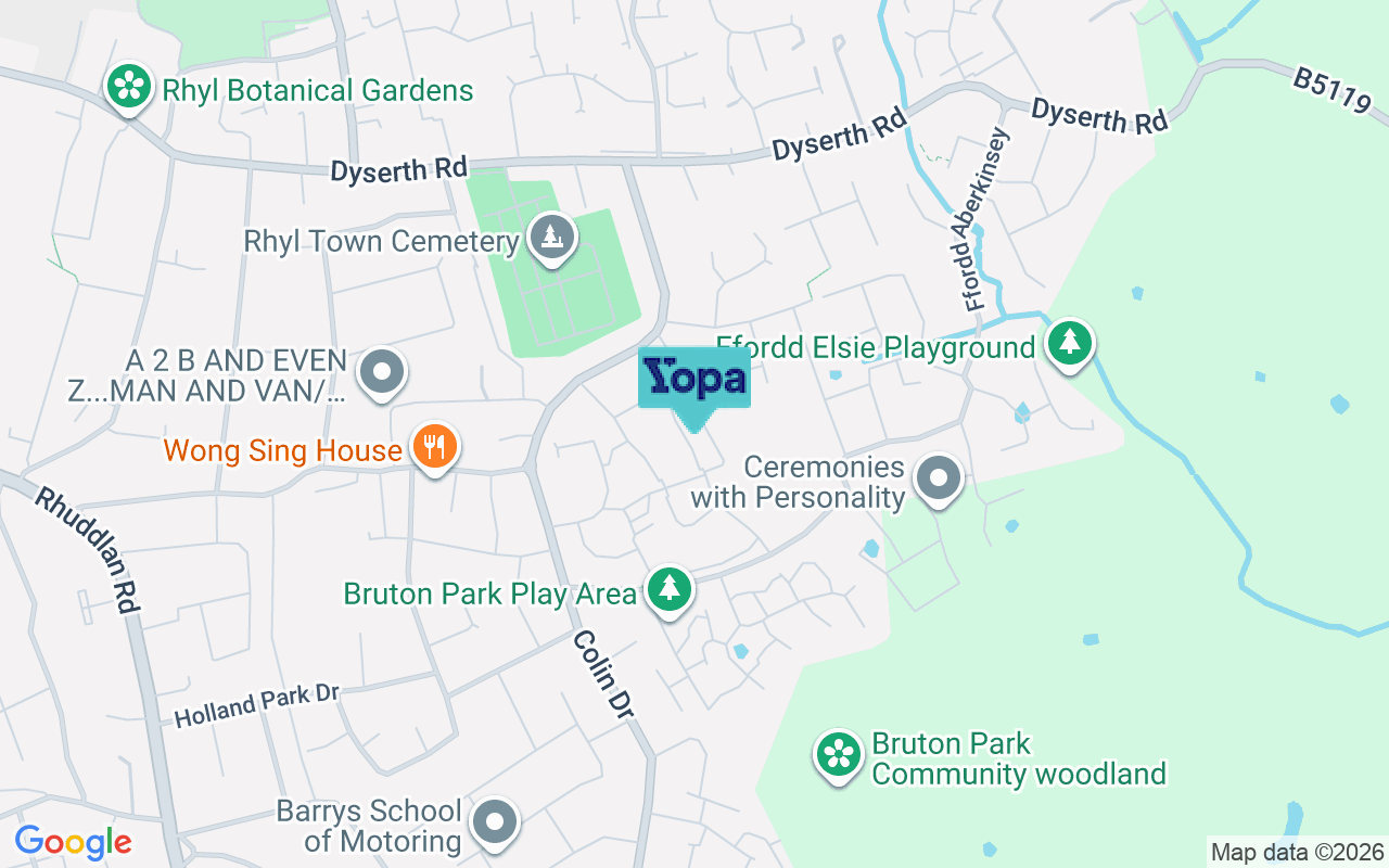 Map showing the location of LL18 4EW