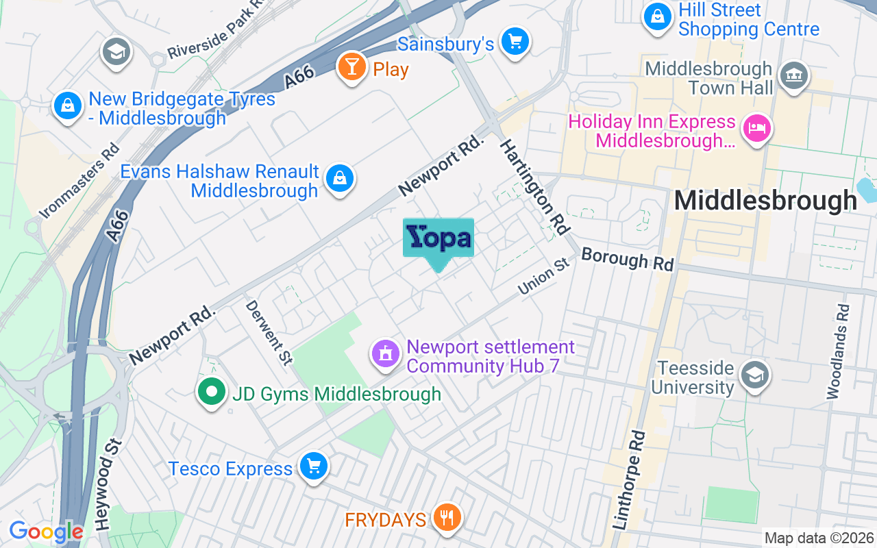 Map showing the location of TS1 5LF