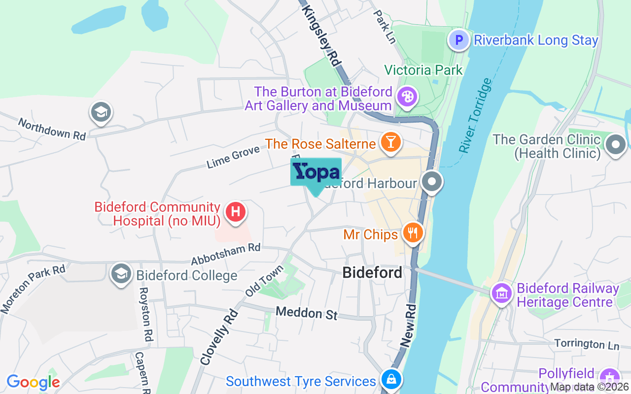 Map showing the location of EX39 2NJ