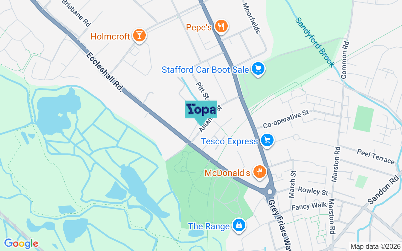 Map showing the location of ST16 1HY