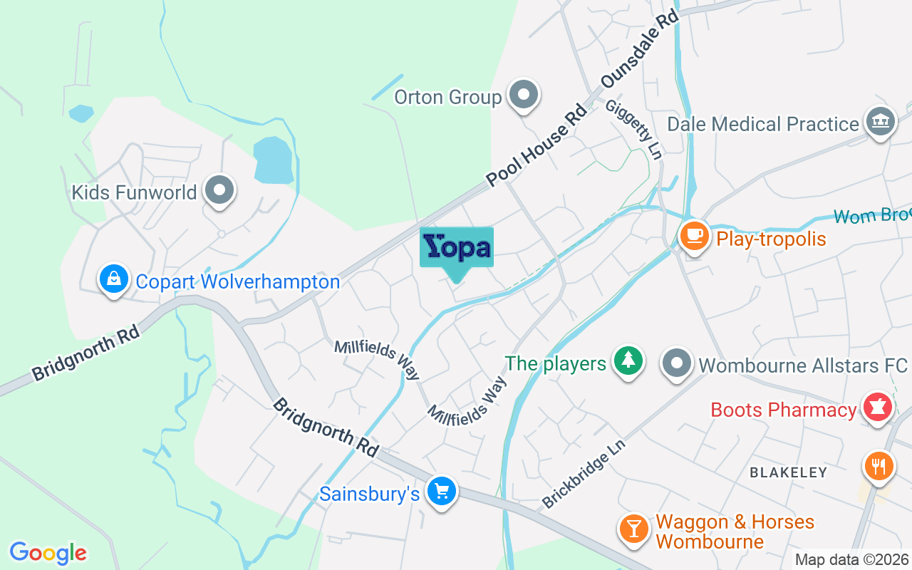 Map showing the location of WV5 8JU