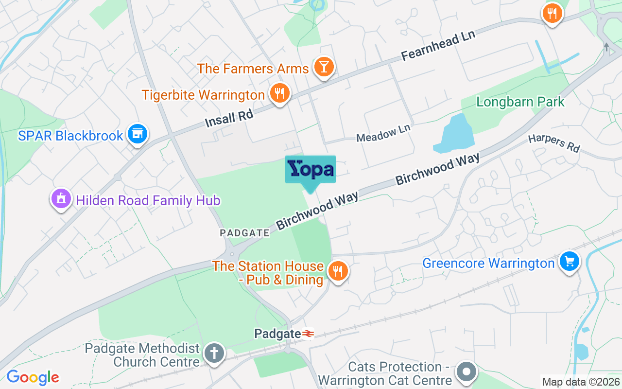 Map showing the location of WA2 0PE
