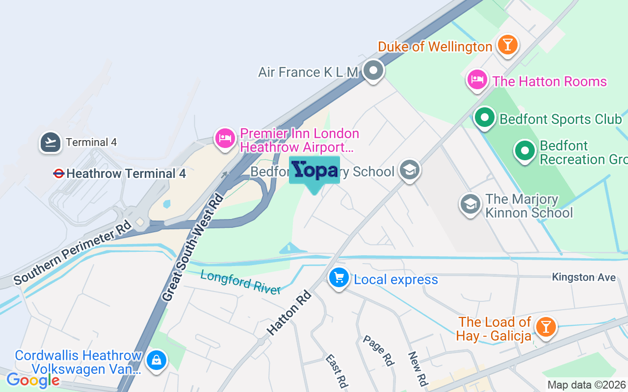 Map showing the location of TW14 9PW