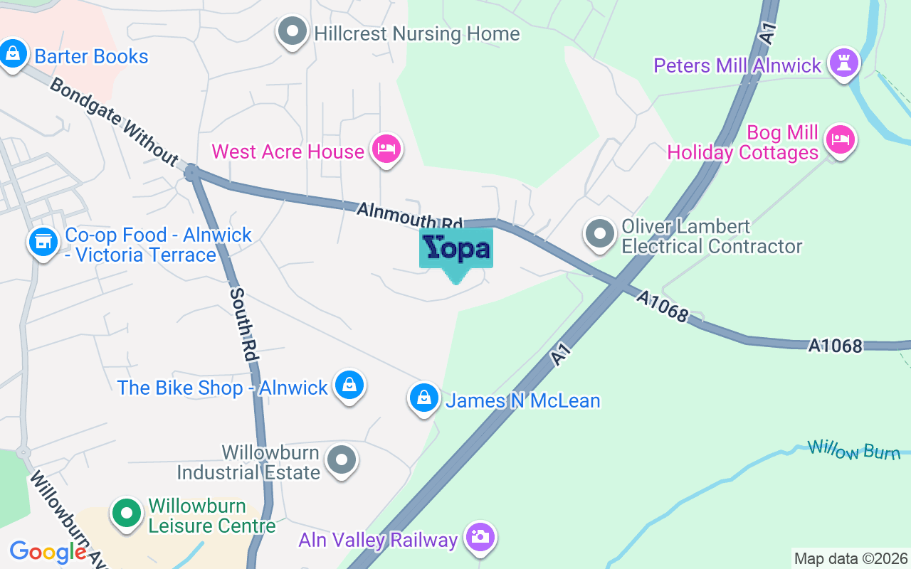 Map showing the location of NE66 2QE