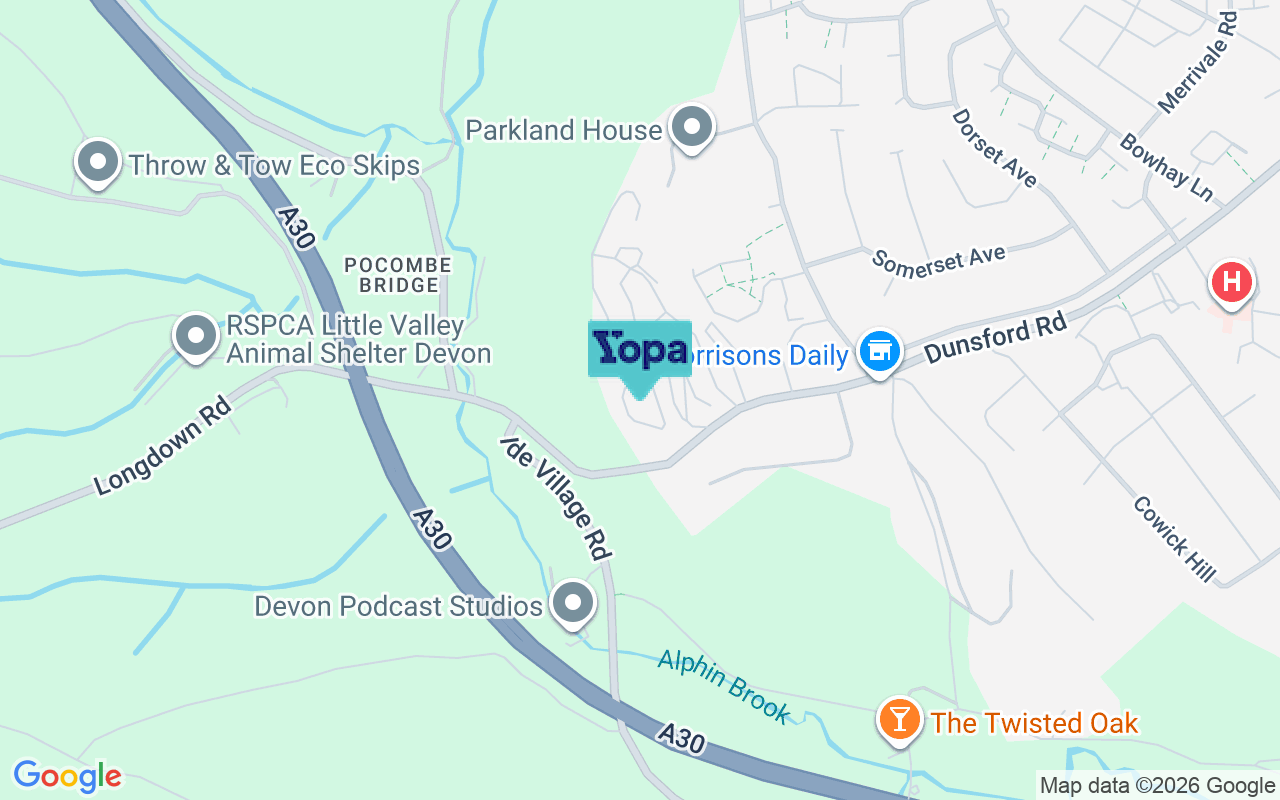Map showing the location of EX2 9PS