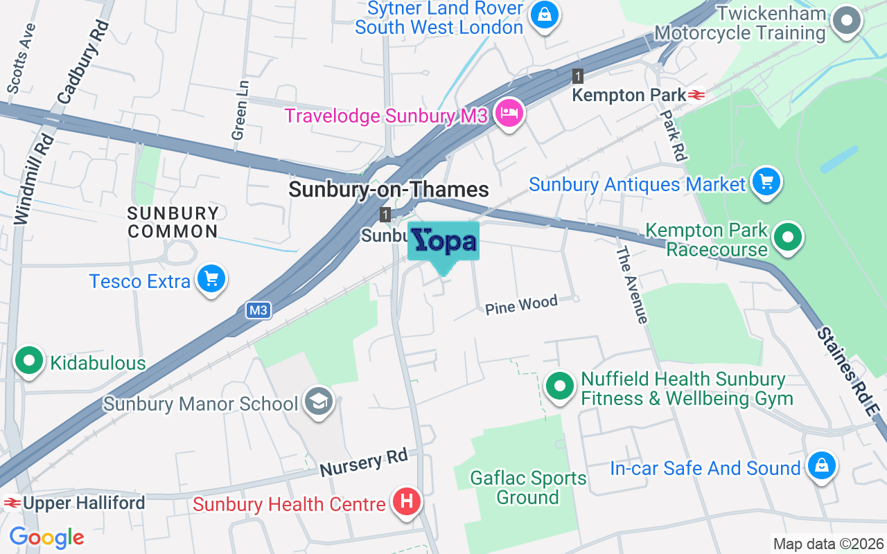 Map showing the location of TW16 6RU