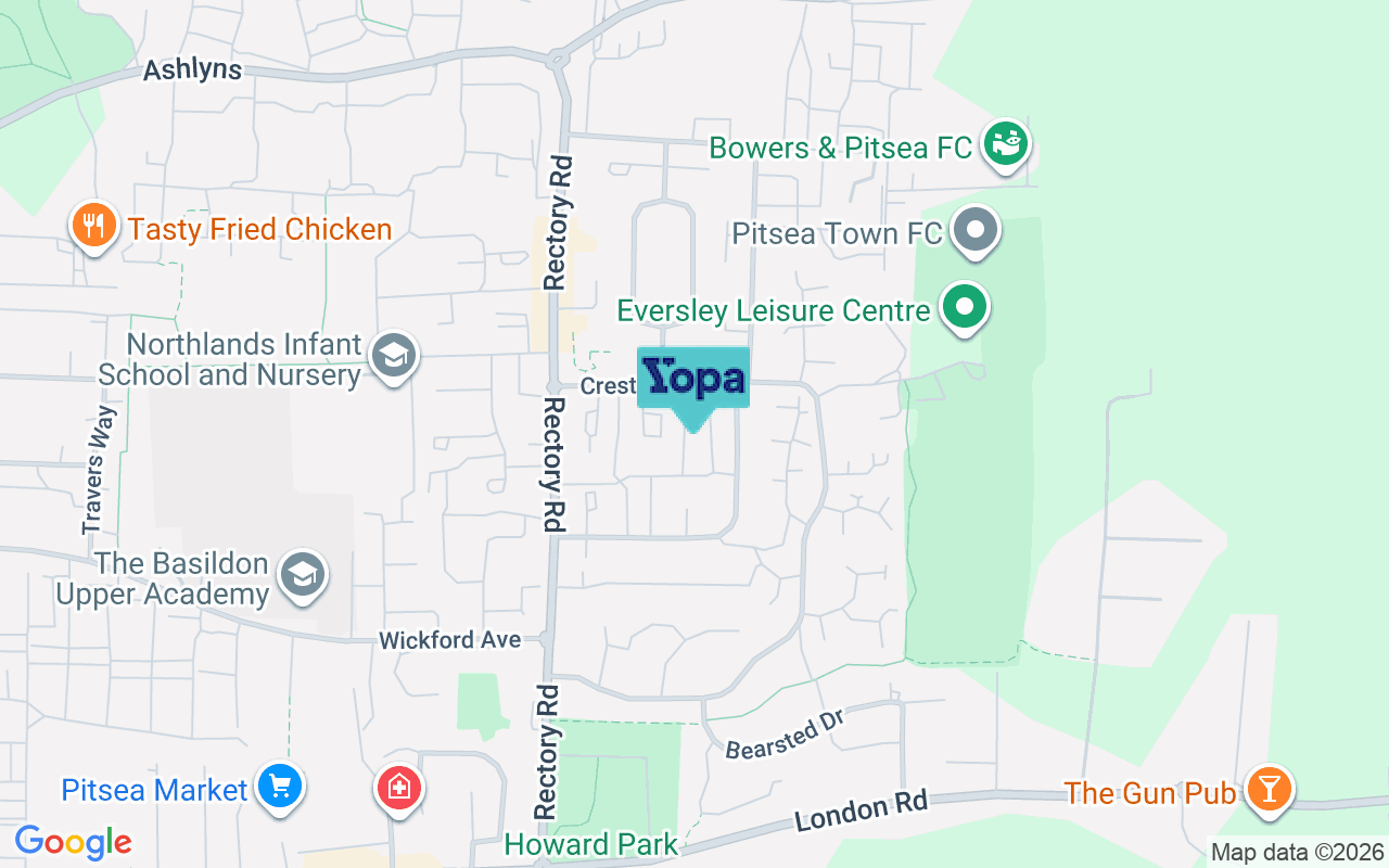 Map showing the location of SS13 2ET