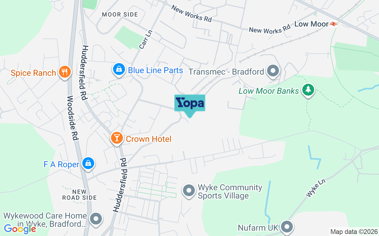 Map showing the location of BD12 8NG