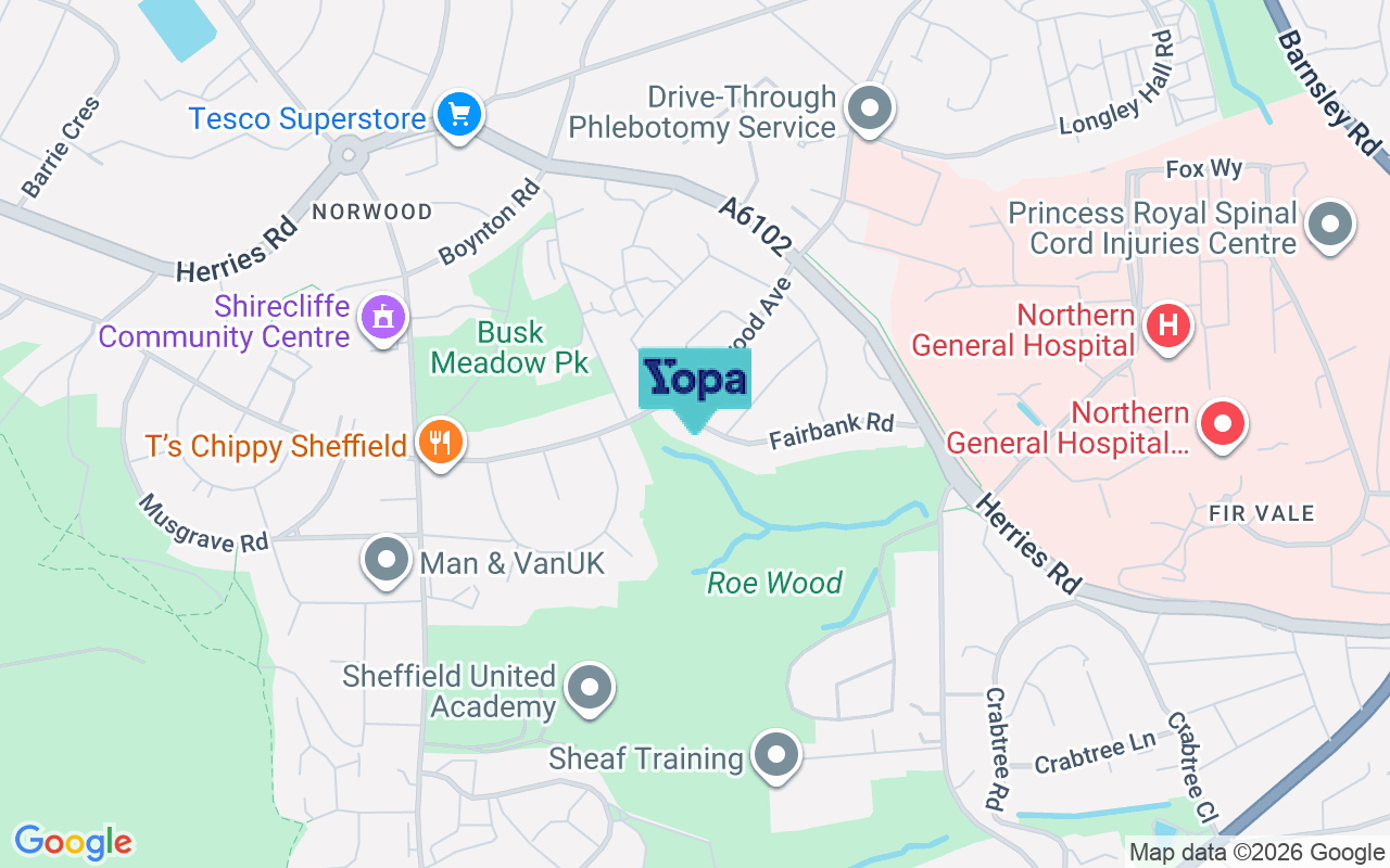 Map showing the location of S5 7DD