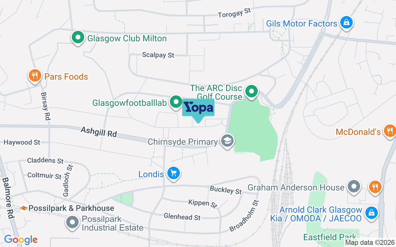 Map showing the location of G22 7AZ