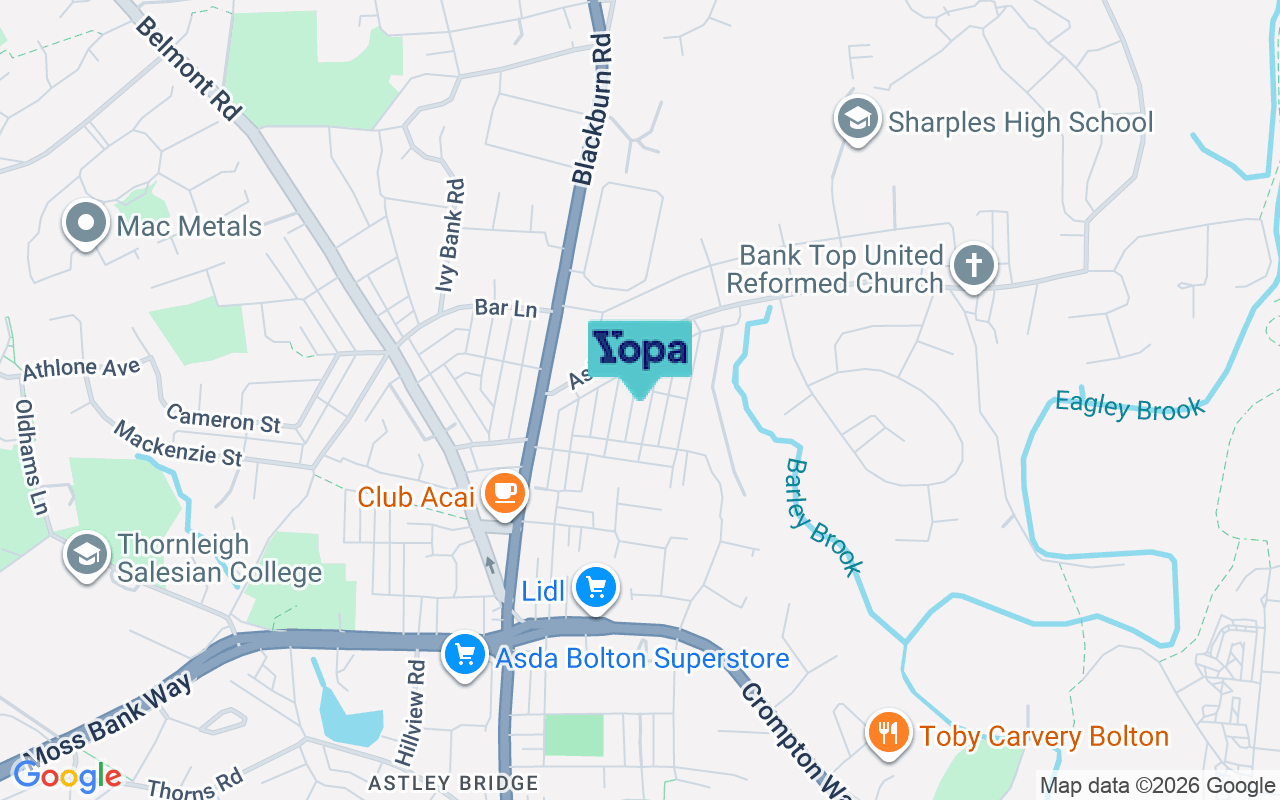 Map showing the location of BL1 8RE