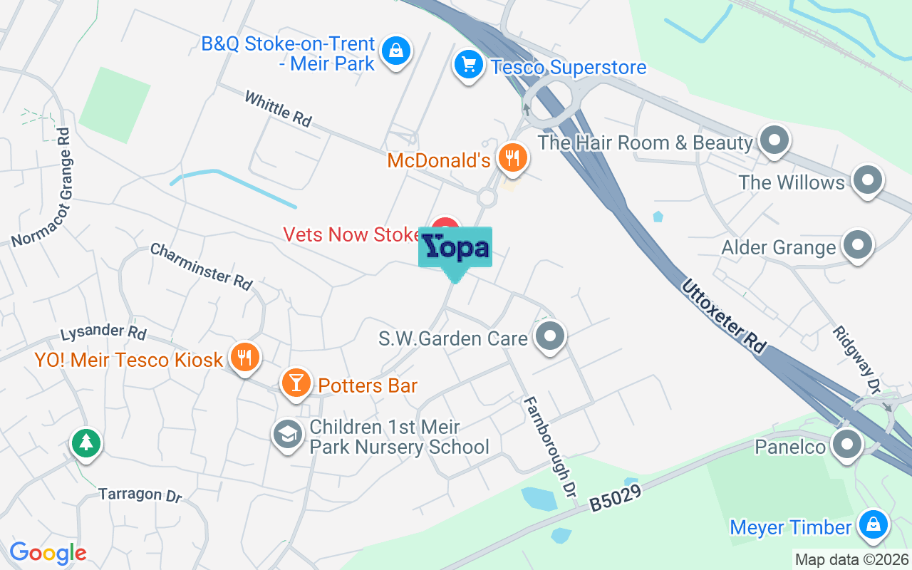 Map showing the location of ST3 7RY