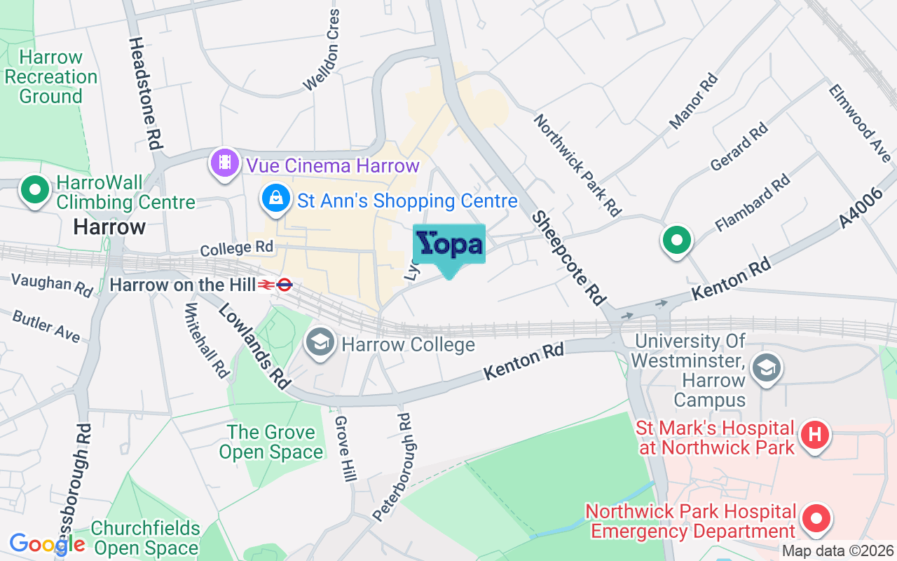Map showing the location of HA1 2DA
