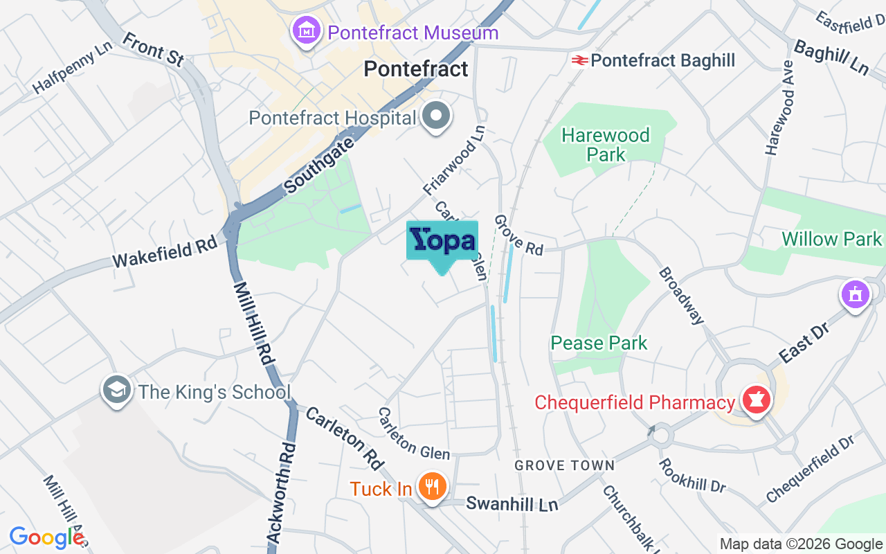 Map showing the location of WF8 1AY