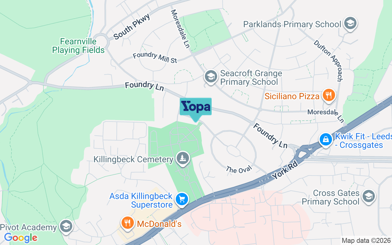 Map showing the location of LS14 6BG