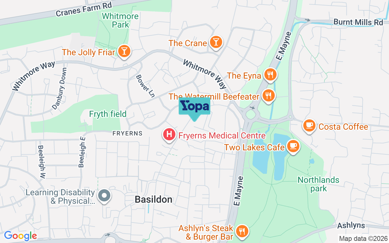 Map showing the location of SS14 3QE