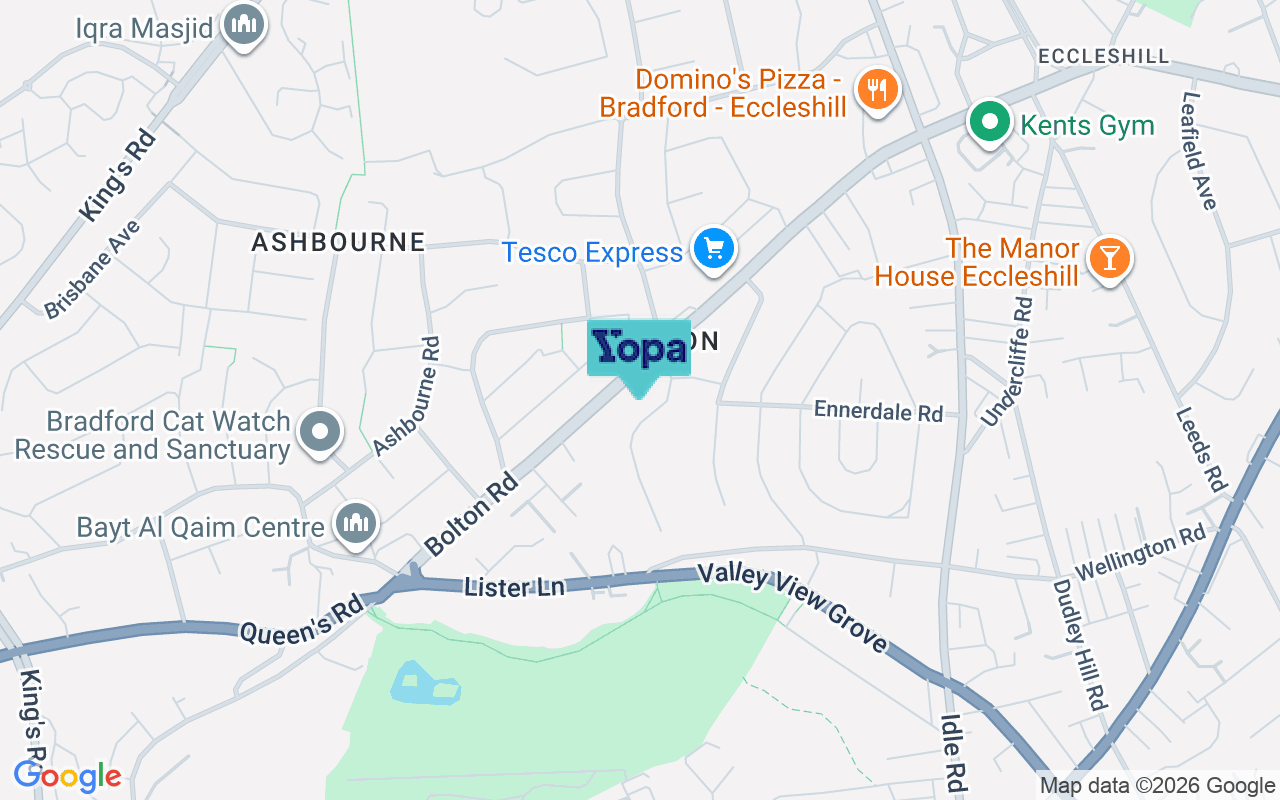Map showing the location of BD2 4HR